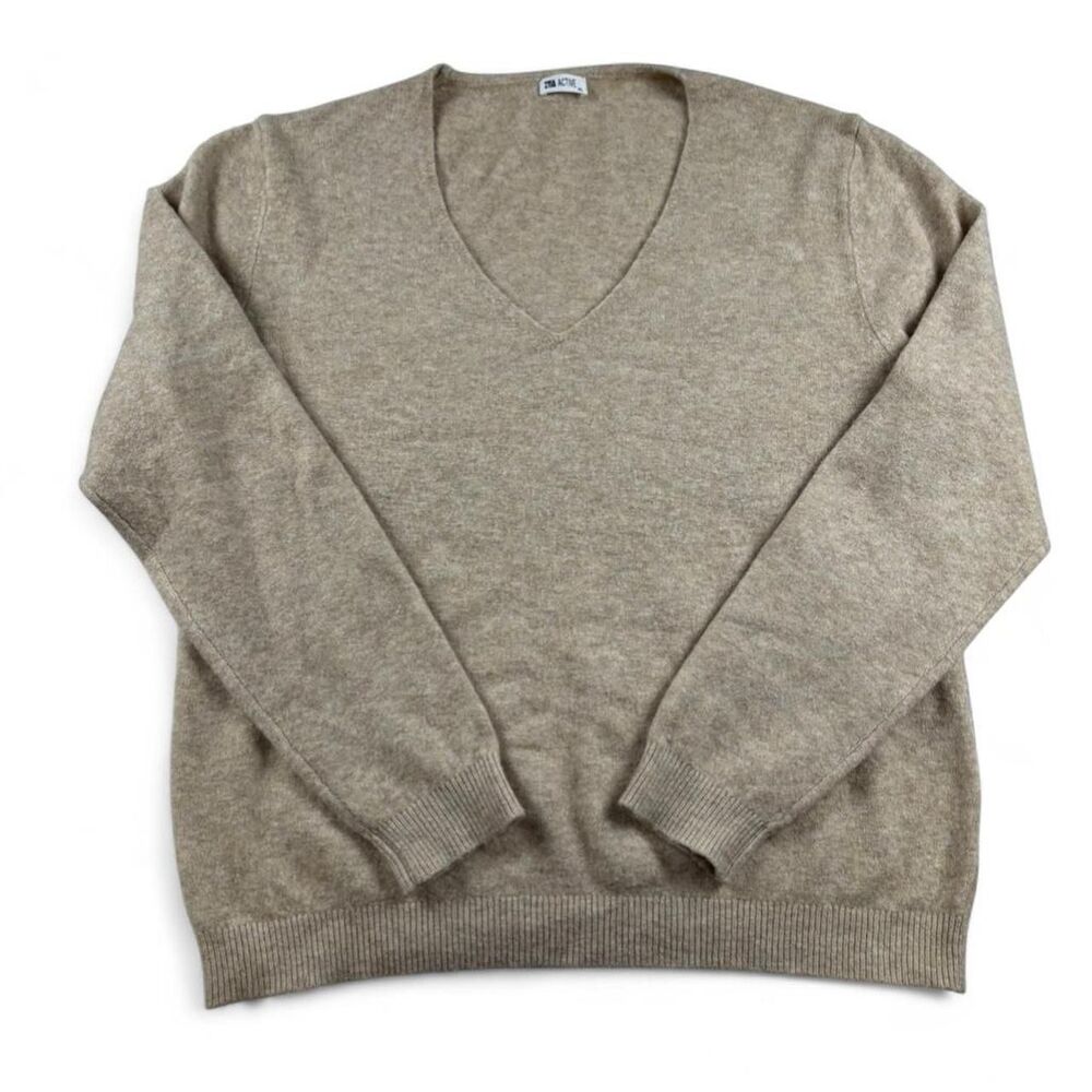 Women's Zyia Active Tan V-Neck Knit Sweater - Size XL
